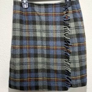 Talbots Petites Vintage Tartan Plaid Wool Blend Wrap Skirt Fringe Size 8 petite